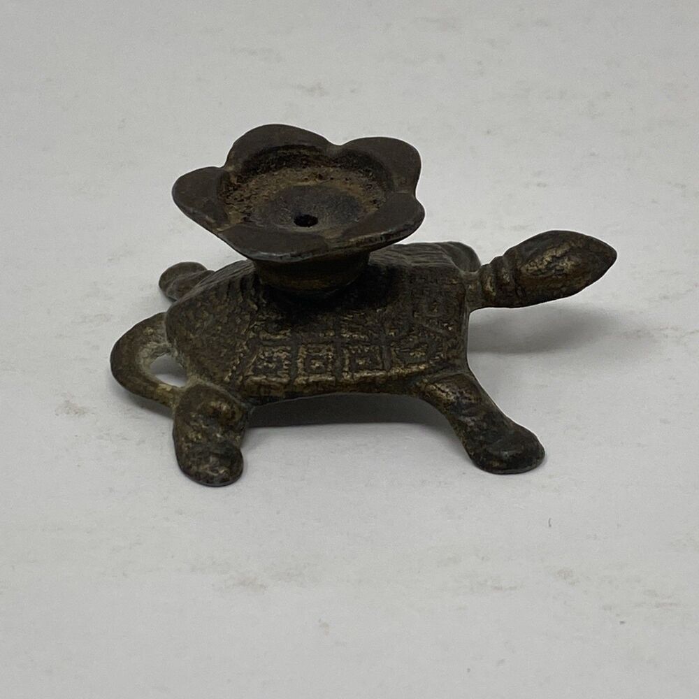 Vintage Brass Incense Holder Turtle Brass ITC Miniature 2.5”